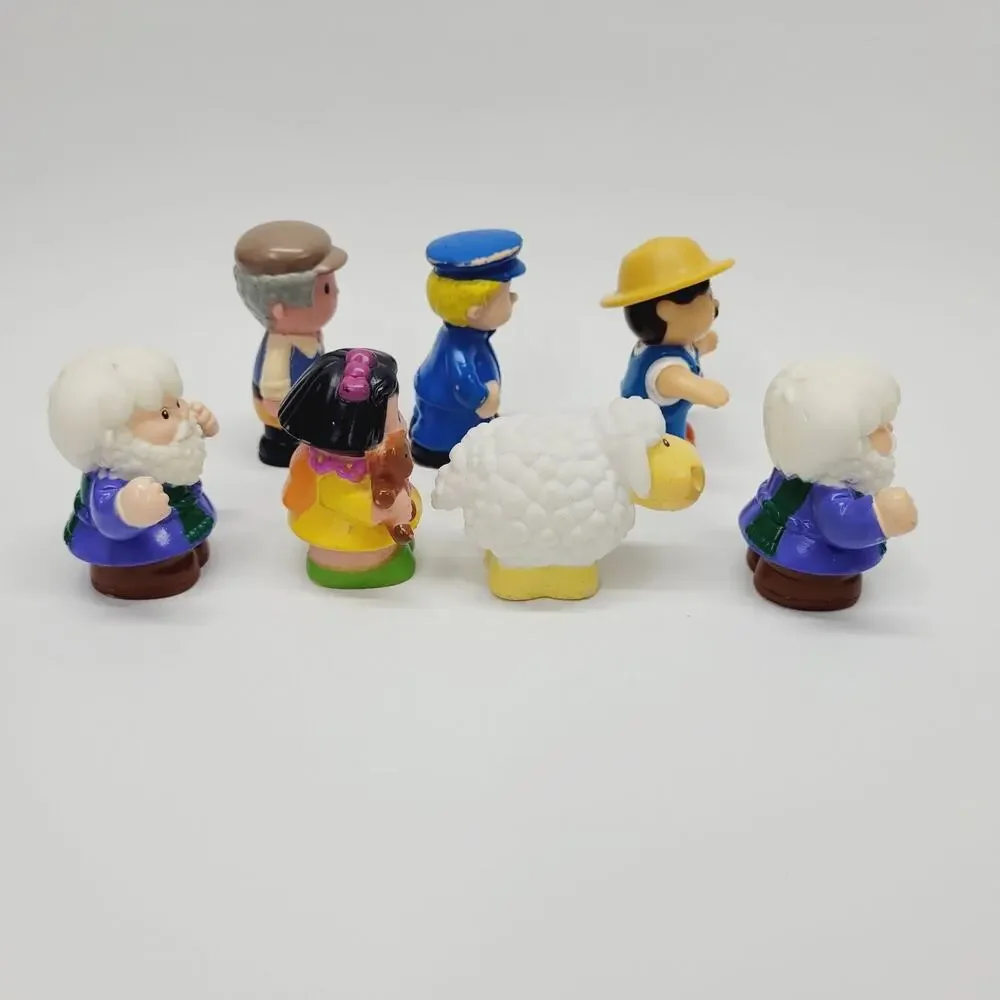 Vintage Fisher Price Little People Figures Lot of 7 All Rubber Farmer Sheep Girl